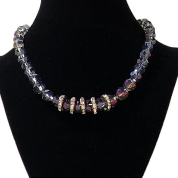 Purple, Silver and Swarovski Crystal Beaded Short Choker Necklace - Picture 1 of 4